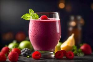 ai gegenereerd vegetarisch zoet smoothie. gezond ontgiften vitamine eetpatroon of veganistisch voedsel concept. foto