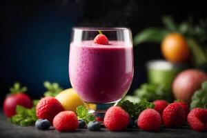 ai gegenereerd vegetarisch zoet smoothie. gezond ontgiften vitamine eetpatroon of veganistisch voedsel concept. foto