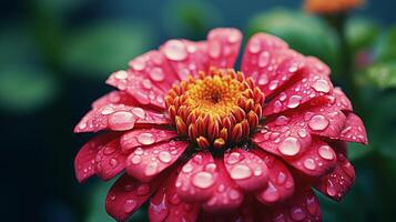 ai gegenereerd bloesem lila zinnia bloem Aan een groen achtergrond Aan een zomer dag macro fotografie. foto