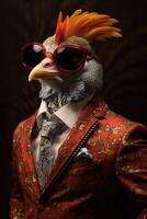 ai gegenereerd fazant gekleed in een elegant modern pak met een mooi hoor binden. mode portret van een antropomorf foto