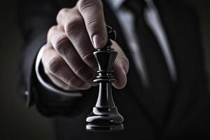 ai gegenereerd zakenman Holding schaak stuk in wedstrijd, bedrijf succes concept. generatief ai. foto