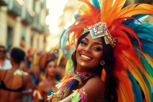 ai gegenereerd mooi vrouw Aan carnaval - generatief ai foto