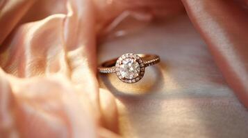 ai gegenereerd een vrouw vervelend een diamant verloving ring foto