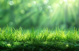 ai gegenereerd gras veld- met een groen gras en zon stralen foto