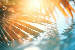 ai gegenereerd palm bladeren tegen de zon en water foto