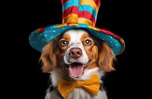 ai gegenereerd een schattig hond vervelend een clown hoed foto