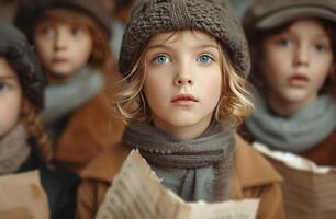 ai gegenereerd kinderen Holding papier in voorkant van hen foto