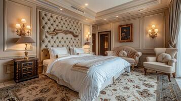 ai gegenereerd comfort slaapkamer in luxe stijl foto