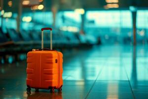 ai gegenereerd kleurrijk koffers bekleed omhoog Bij de luchthaven terminal foto