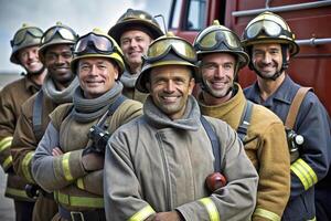 ai gegenereerd brandweerman team onderhoud foto