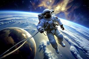 ai gegenereerd astronaut aarde wereld planeet foto