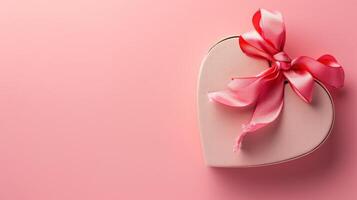 ai gegenereerd hart vorm geschenk doos met lint Aan roze achtergrond PNG foto