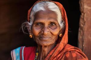 ai gegenereerd portret van een senior vrouw van Indië foto