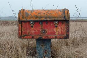 ai gegenereerd wijnoogst rood postbus. de concept van mail levering foto