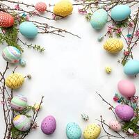 ai gegenereerd gelukkig Pasen met verschillend gekleurde abstract Pasen eieren voor ontwerp gelukkig Pasen post foto