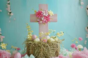 ai gegenereerd Jezus kruis Christendom achtergrond voor ontwerp gelukkig Pasen post foto