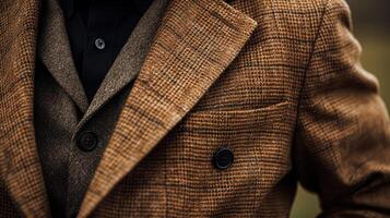 ai gegenereerd herenkleding herfst winter kleding en tweed medeplichtig verzameling in de Engels platteland, Mens mode stijl, klassiek heer kijken foto