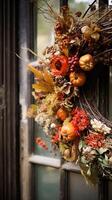 ai gegenereerd herfst krans decoratie, herfst vakantie seizoen in de Engels platteland stijl, botanisch herfst- decor foto