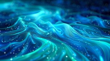 ai gegenereerd blauw abstract golven met gloeiend deeltjes foto