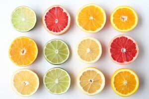 ai gegenereerd vers citrus fruit plakjes assortiment gezond achtergrond foto