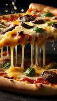 ai gegenereerd pizza Aan een achtergrond, snel voedsel, keuken viering met gegrild foto