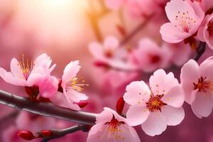 ai gegenereerd dichtbij omhoog visie van roze sakura bloemen vertegenwoordigen de thema van kers bloesem voorjaar foto