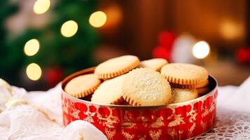 ai gegenereerd Kerstmis koekjes, vakantie biscuit recept en huis bakken, zoet toetje voor knus winter Engels land thee in de huisje, eigengemaakt voedsel en Koken foto