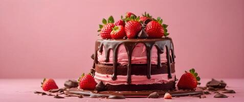 ai gegenereerd detailopname van heerlijk chocola aardbei taart geïsoleerd Aan wit achtergrond, verjaardag, bruiloft, viering, sjabloon foto