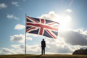 ai gegenereerd patriottisch beeld Verenigde koninkrijk vlag golvend in de wind foto