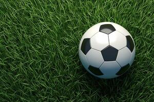 ai gegenereerd 3d renderen voetbal bal eenvoudig patroon Aan levendig groen veld- foto