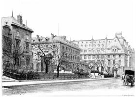 de college de Frankrijk, rue des ecoles, wijnoogst gravure. foto