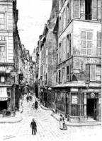 straat bièvre, wijnoogst gravure. foto