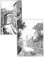 rue du moulin-des-pres, wijnoogst gravure. foto