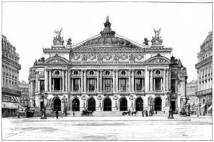 facade van de opera, wijnoogst gravure. foto