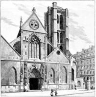 kerk van st. nicolas des kampioenen, wijnoogst gravure. foto