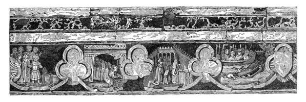 vierde bas-reliëf, wijnoogst gravure. foto