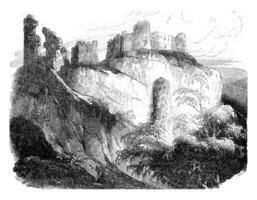 gaillard kasteel ruïnes, gebouwd door richard de Leeuwenhart, Normandië, wijnoogst gravure. foto
