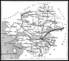 kaart van de afdeling van Loire-minder, wijnoogst gravure. foto