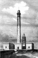 vuurtoren barfleur, afdeling van manche, wijnoogst gravure. foto