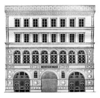facade van de Ingang van de heilige germain spoorweg Aan de plaats de la madeleine, wijnoogst gravure. foto