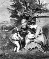 de heilig familie, door Joshua reynolds, wijnoogst gravure. foto