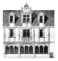 fragment van een huis Aan rue sint Paul, Parijs, afgebroken in 1835, wijnoogst gravure. foto