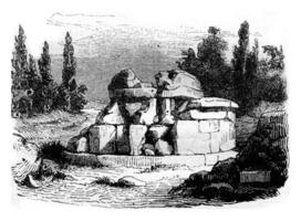 etruscan hypogeum in de buurt cortona, bekend voor speulere pythagoras, wijnoogst gravure. foto