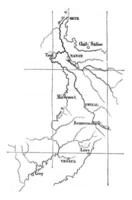 kaart van de lijn getrokken tussen de bekkens van de Moezel en de Saone, wijnoogst gravure. foto