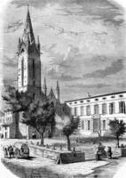 buitenkant visie van museum en st John kerk, wijnoogst gravure. foto