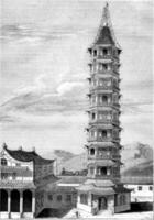 porselein toren van nanjing, wijnoogst gravure. foto