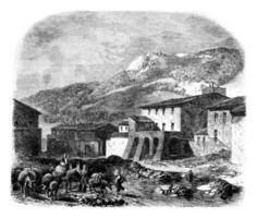 een visie van de la Jonquera, wijnoogst gravure. foto