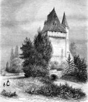 de donjon van heiligen, in de afdeling van Oise, wijnoogst gravure. foto