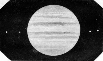 Jupiter net zo gezien van de aarde, wijnoogst gravure. foto
