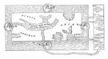 le mond, na een miniatuur van kosma's, Egyptische monnik van de zesde eeuw, wijnoogst gravure. foto